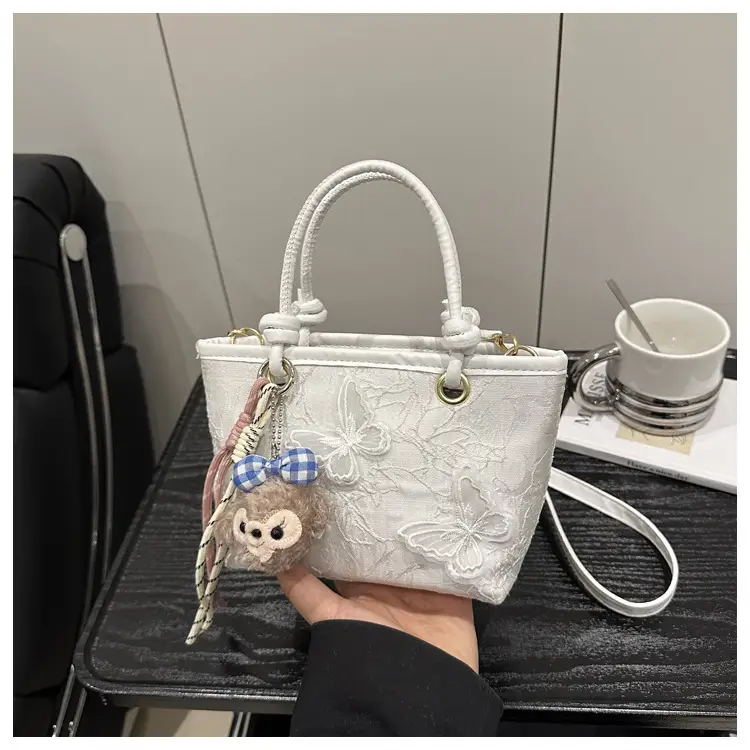 Sweet Lace Butterfly Shoulder Bag Pink White - Image 2