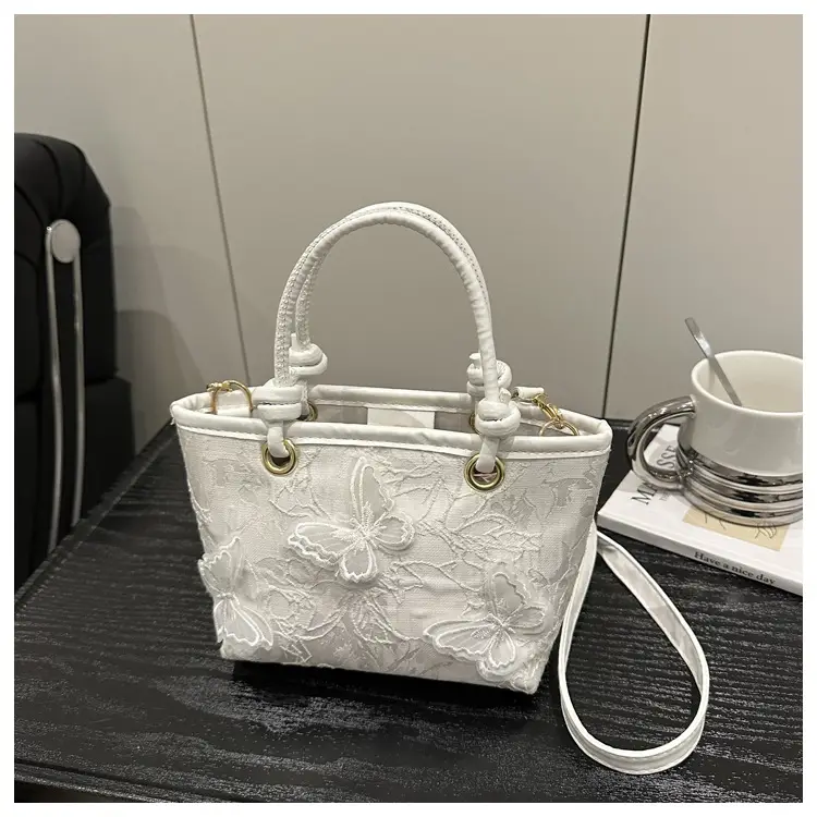 Sweet Lace Butterfly Shoulder Bag Pink White - Image 4