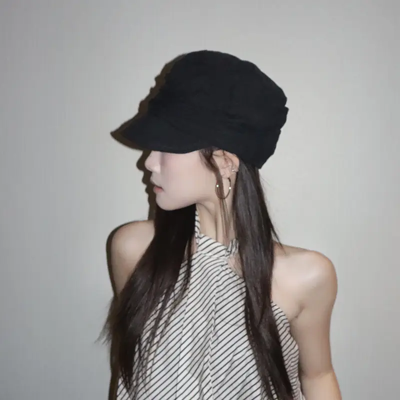 Black Cotton Linen Forward Cap for Women Men - Image 3