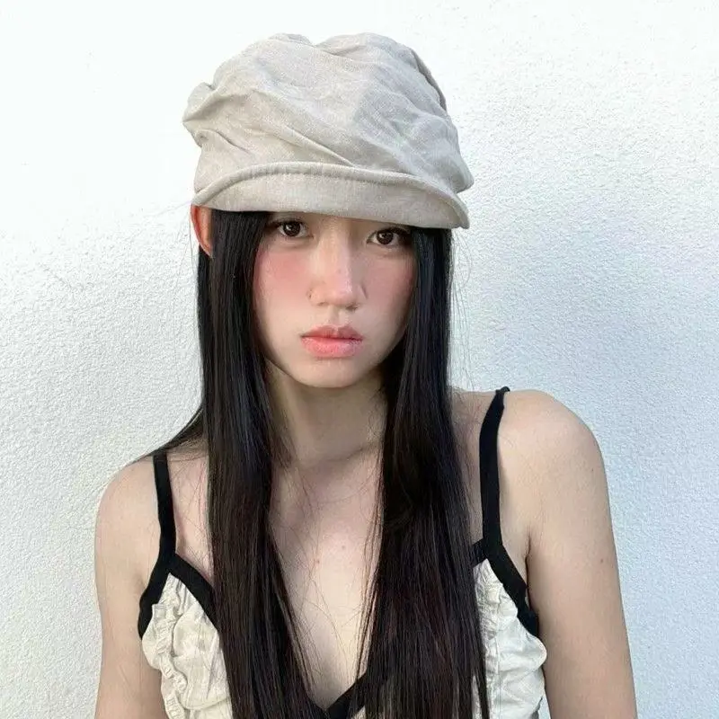 Black Cotton Linen Forward Cap for Women Men - Image 2