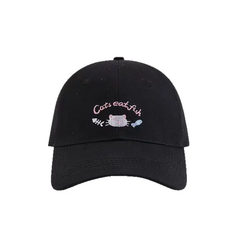 Women Kitten Embroidered Baseball Cap Yellow Large Head