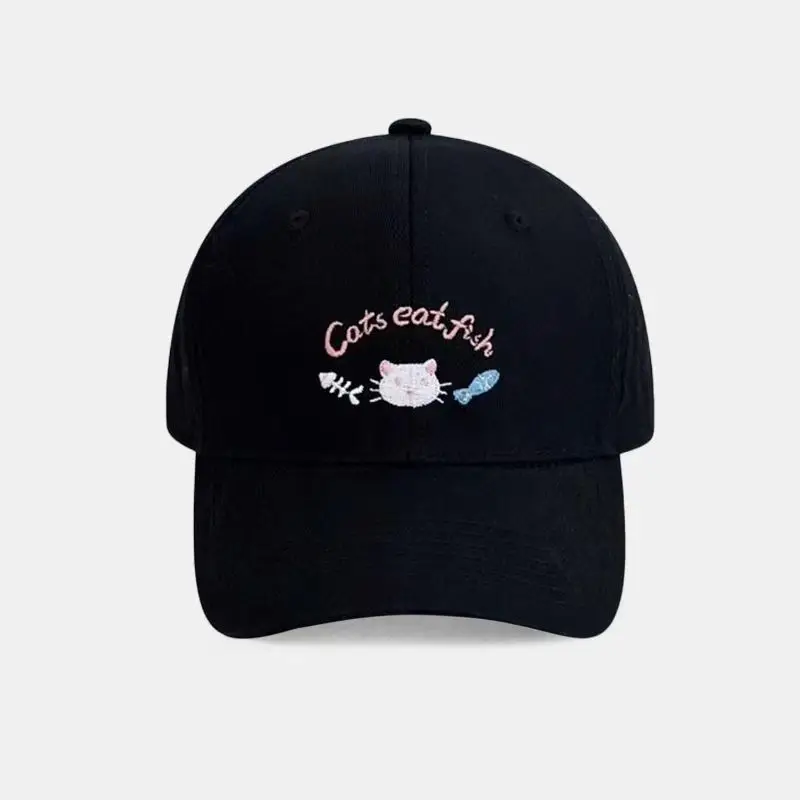 Women Kitten Embroidered Baseball Cap Yellow Large Head