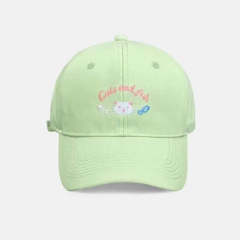 Women Kitten Embroidered Baseball Cap Yellow Large Head