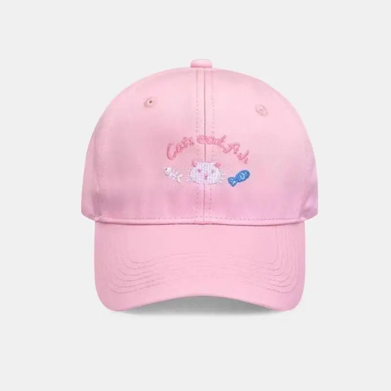 Women Kitten Embroidered Baseball Cap Yellow Large Head