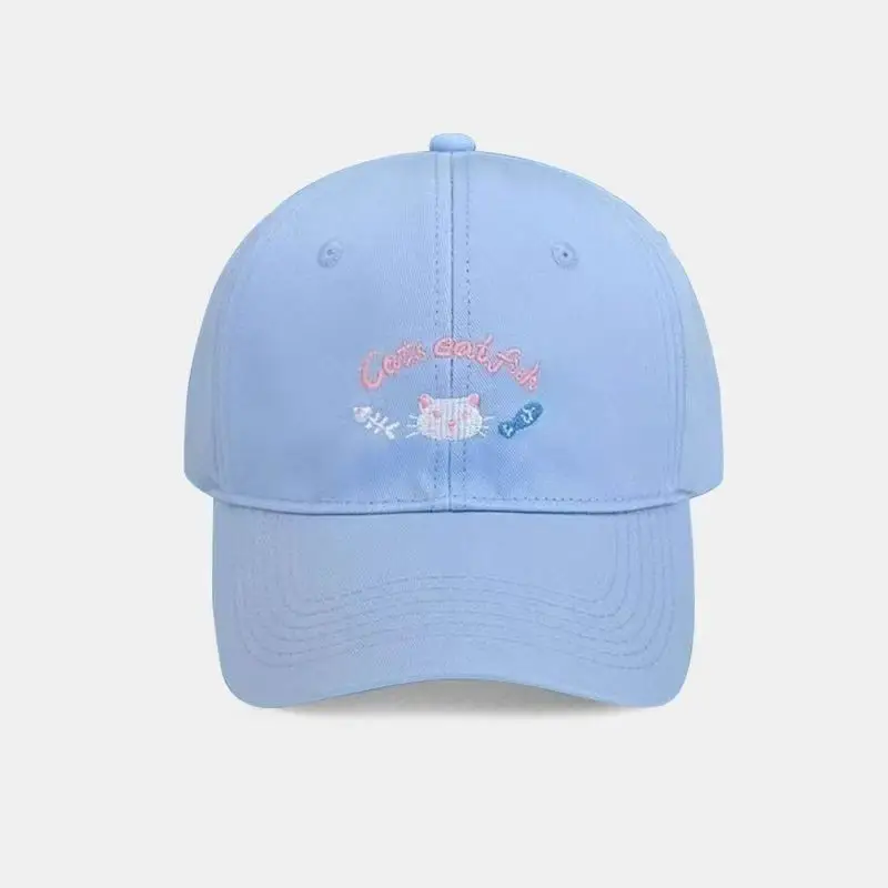 Women Kitten Embroidered Baseball Cap Yellow Large Head