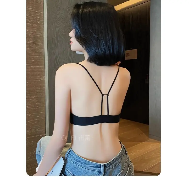 [Freedom to Dress at the Beach] French Front-Button Glossy Triangular Cup No-Wire Bra for Women with Small Breasts Push-Up Bra — feature 15