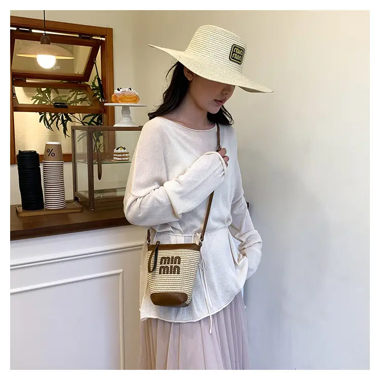 Women's Straw Mobile Phone Bag with Monogram Print — feature 14