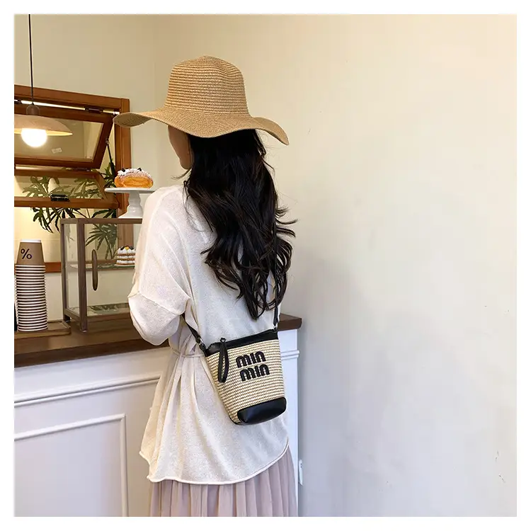 Women's Straw Mobile Phone Bag with Monogram Print — feature 18