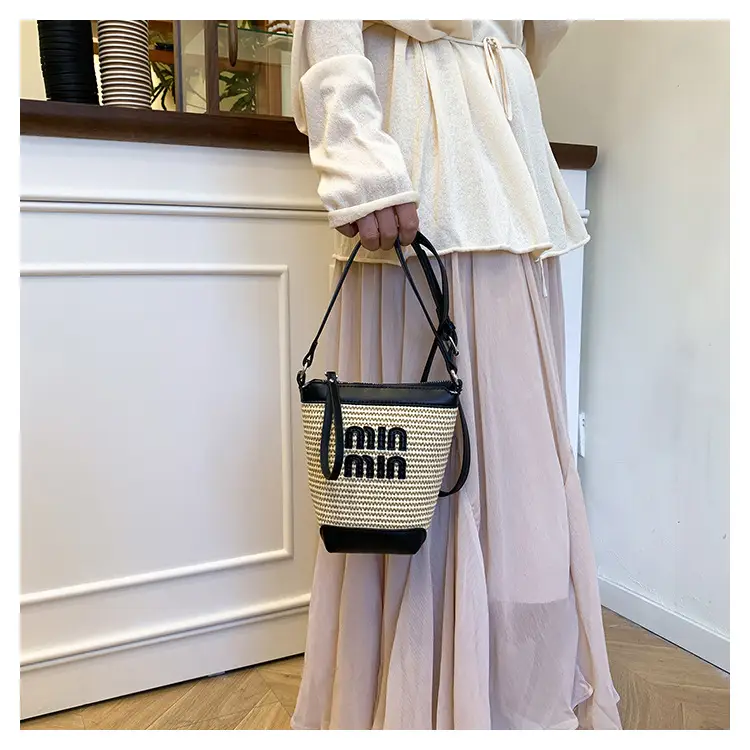 Women's Straw Mobile Phone Bag with Monogram Print — feature 21