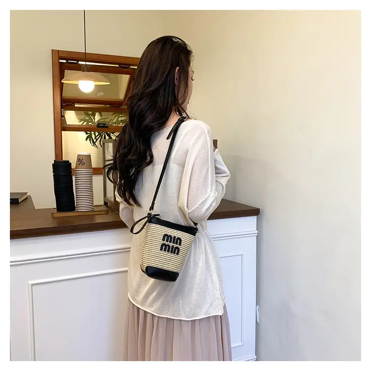 Women's Straw Mobile Phone Bag with Monogram Print — feature 22
