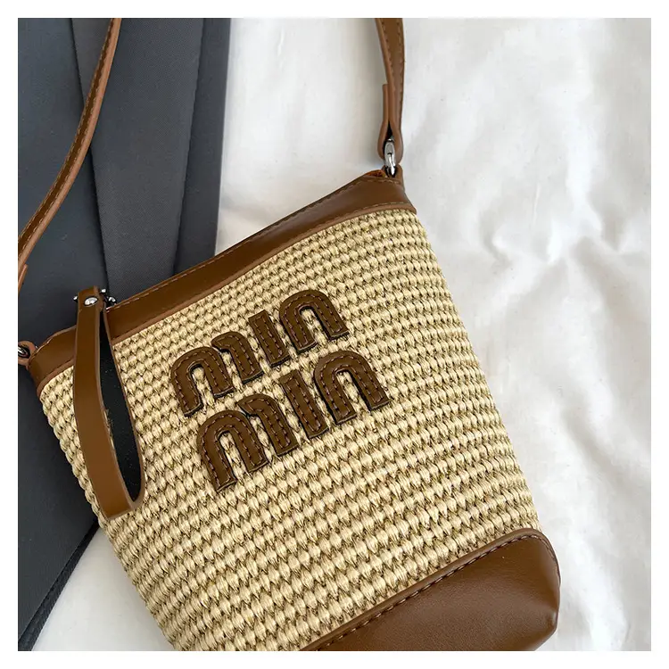 Women's Straw Mobile Phone Bag with Monogram Print — feature 32