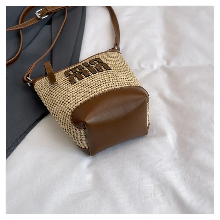 Women's Straw Mobile Phone Bag with Monogram Print — feature 34