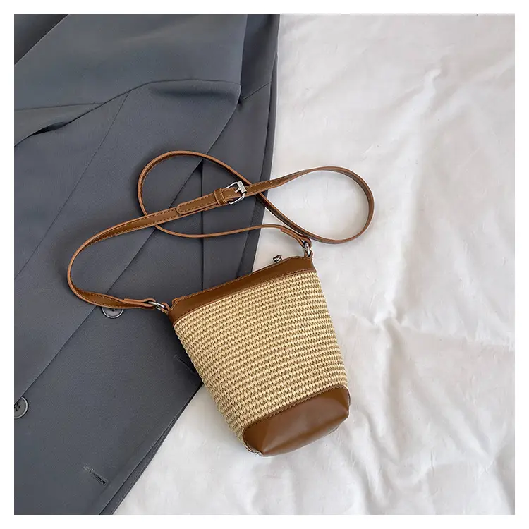 Women's Straw Mobile Phone Bag with Monogram Print — feature 37