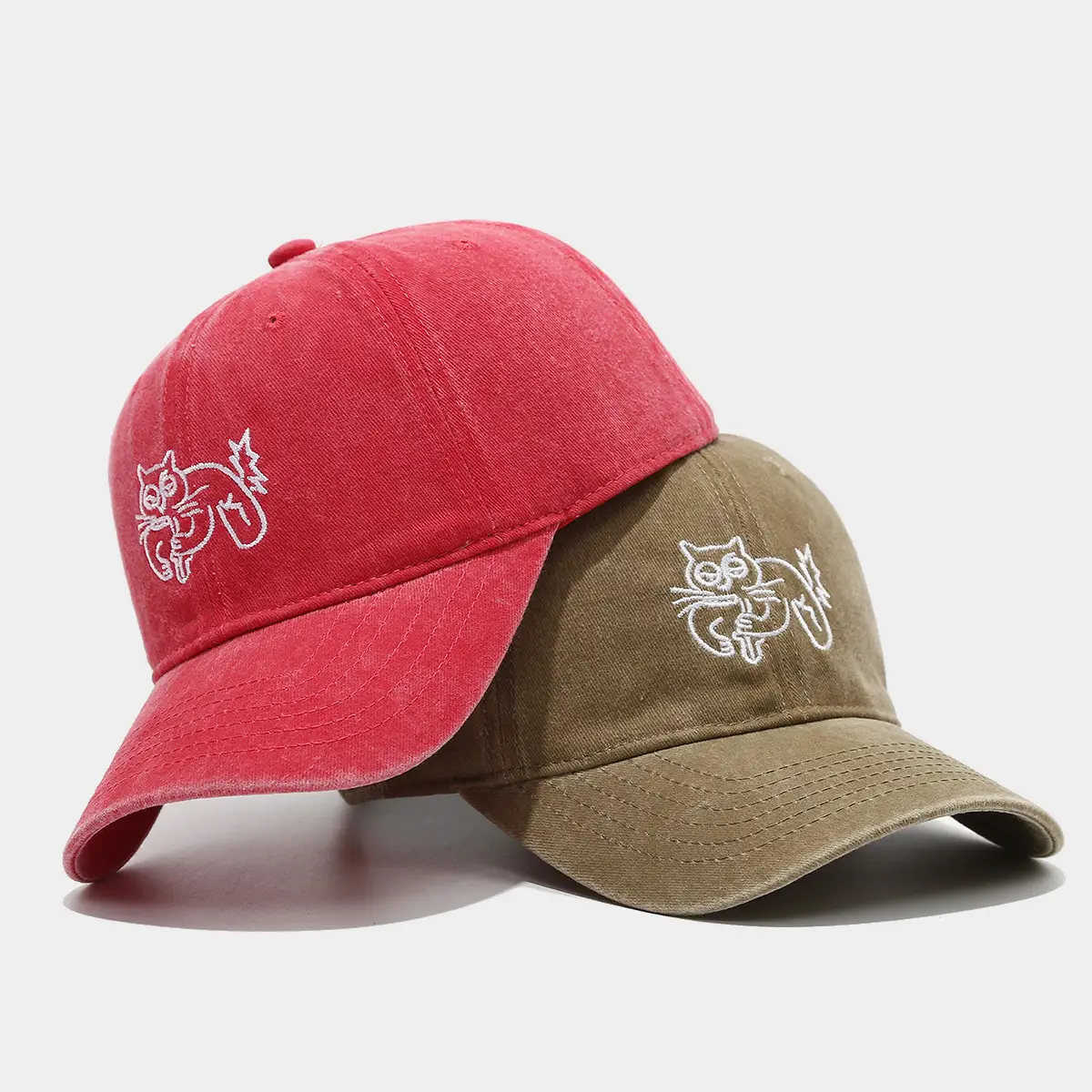 Women Red Cat Embroidered Cap Sunshade Spring Summer