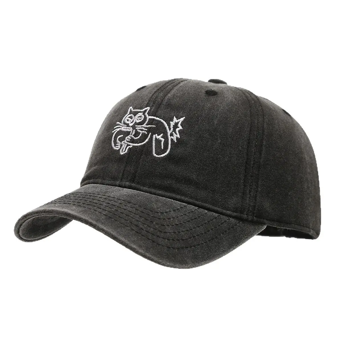 Women Red Cat Embroidered Cap Sunshade Spring Summer