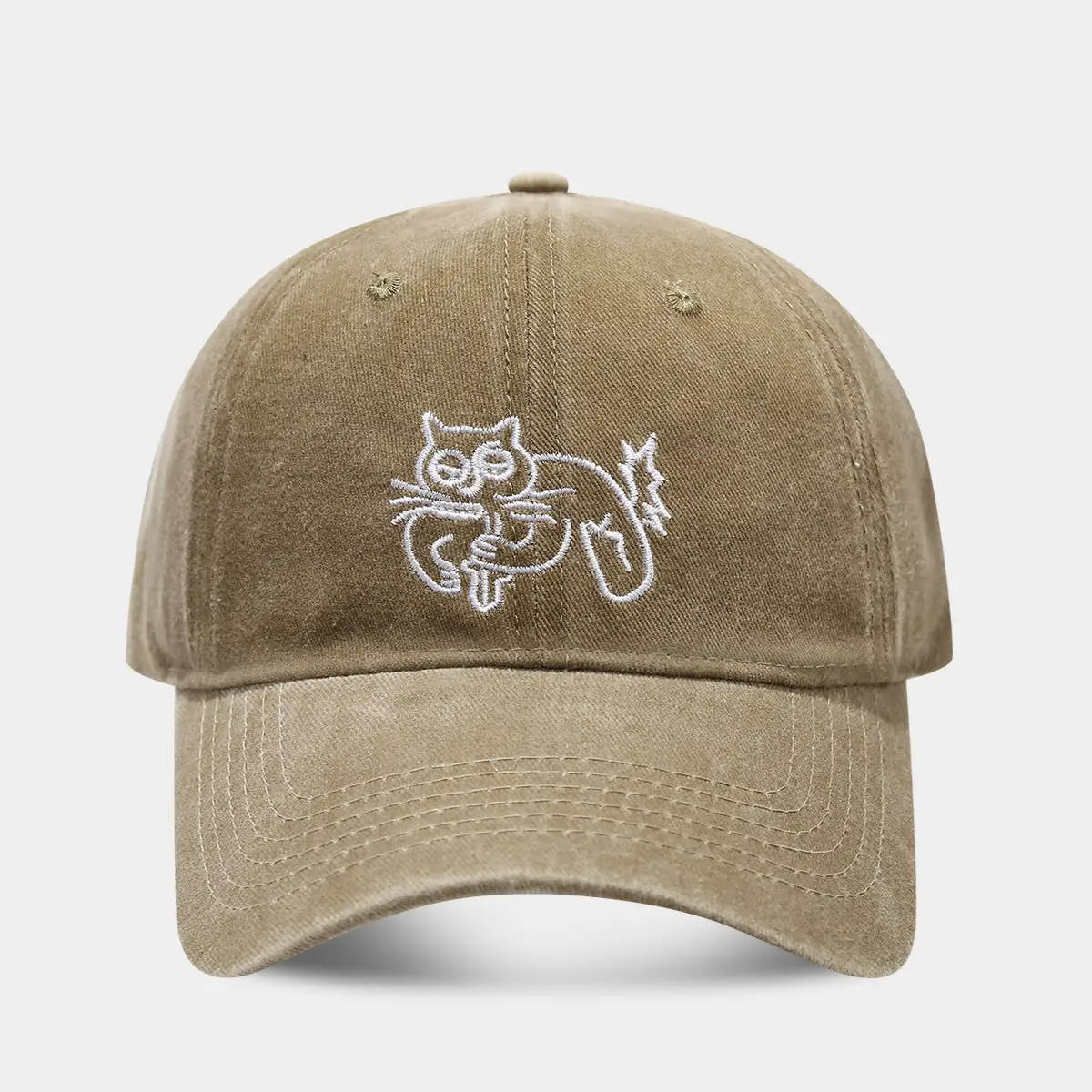 Women Red Cat Embroidered Cap Sunshade Spring Summer