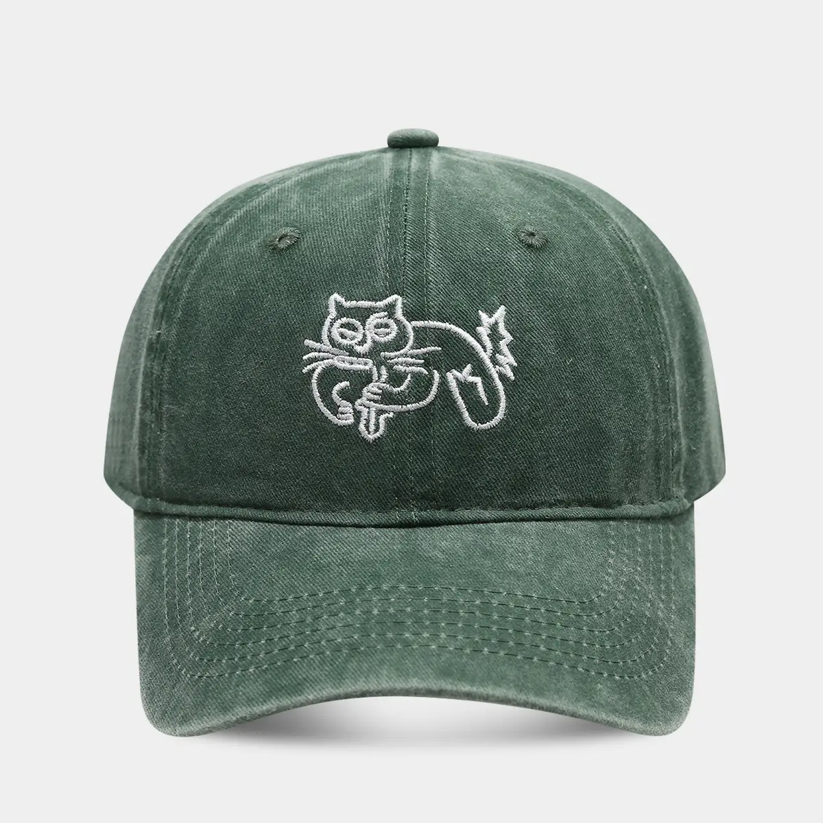 Women Red Cat Embroidered Cap Sunshade Spring Summer
