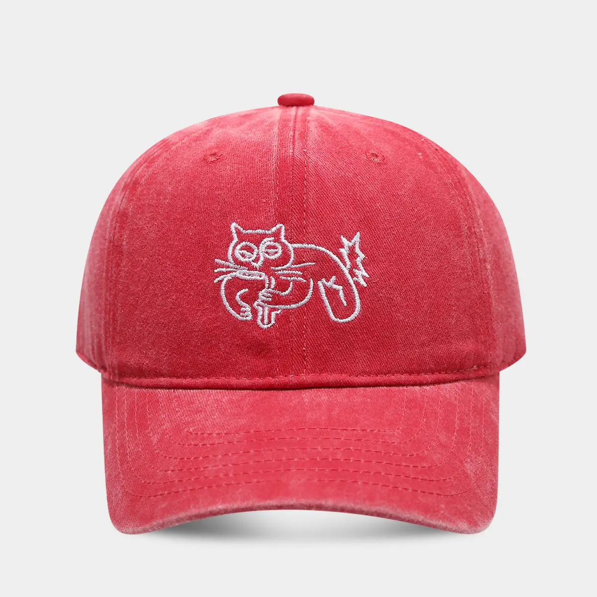 Women Red Cat Embroidered Cap Sunshade Spring Summer
