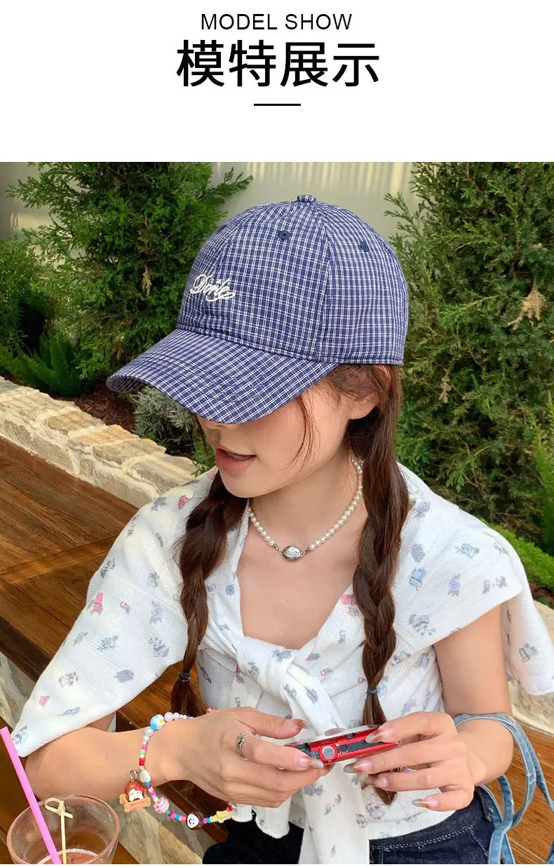 Pure Cotton Houndstooth Hat for Women Spring Summer — feature 15
