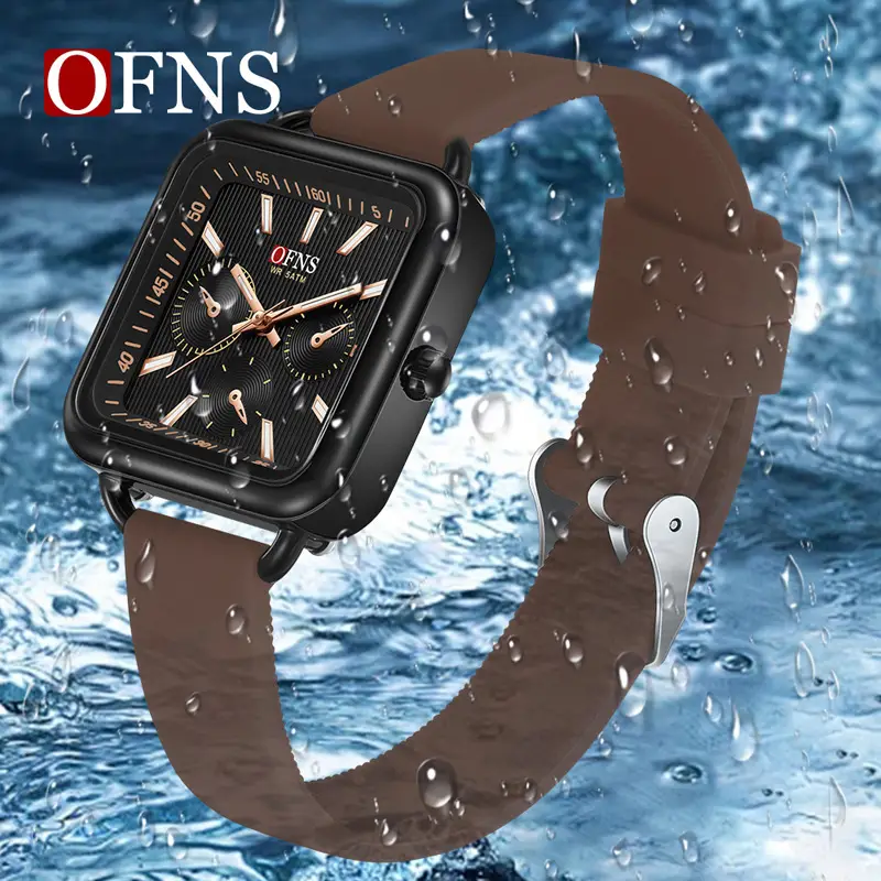 Women's Square Quartz Watch with Three Eyes & Six Hands