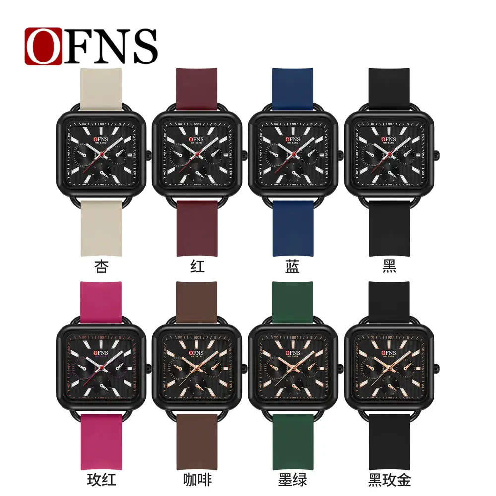 Women's Square Quartz Watch with Three Eyes & Six Hands