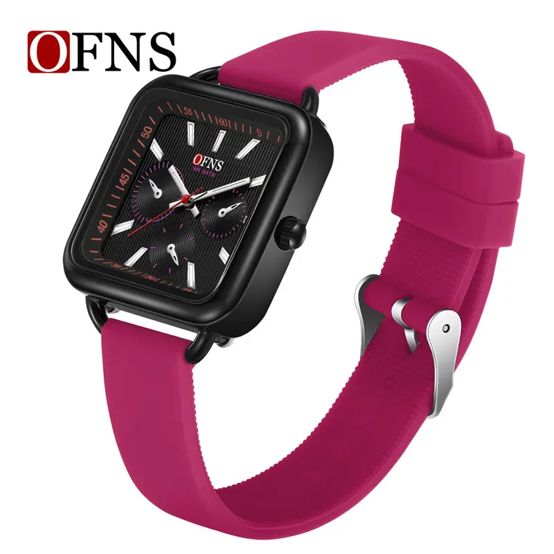 Women's Square Quartz Watch with Three Eyes & Six Hands