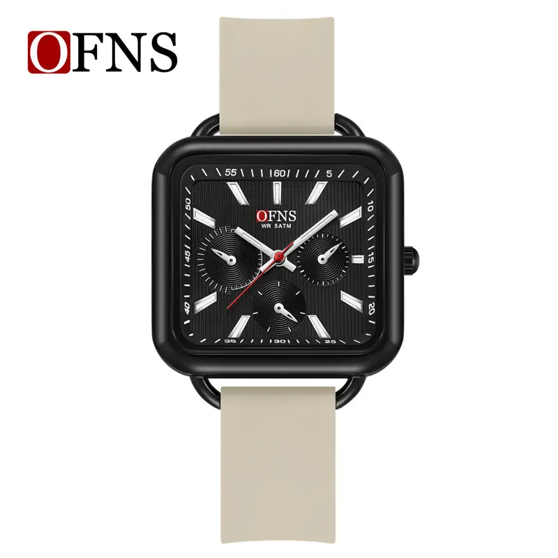 Women's Square Quartz Watch with Three Eyes & Six Hands