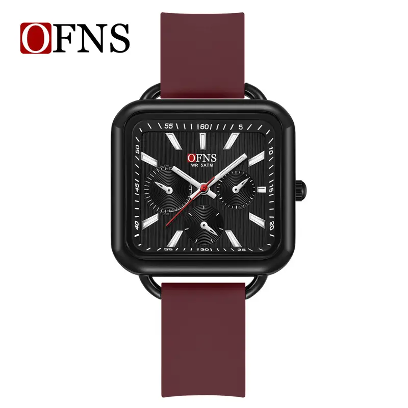 Women's Square Quartz Watch with Three Eyes & Six Hands