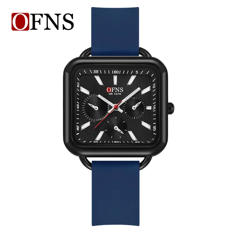 Women's Square Quartz Watch with Three Eyes & Six Hands