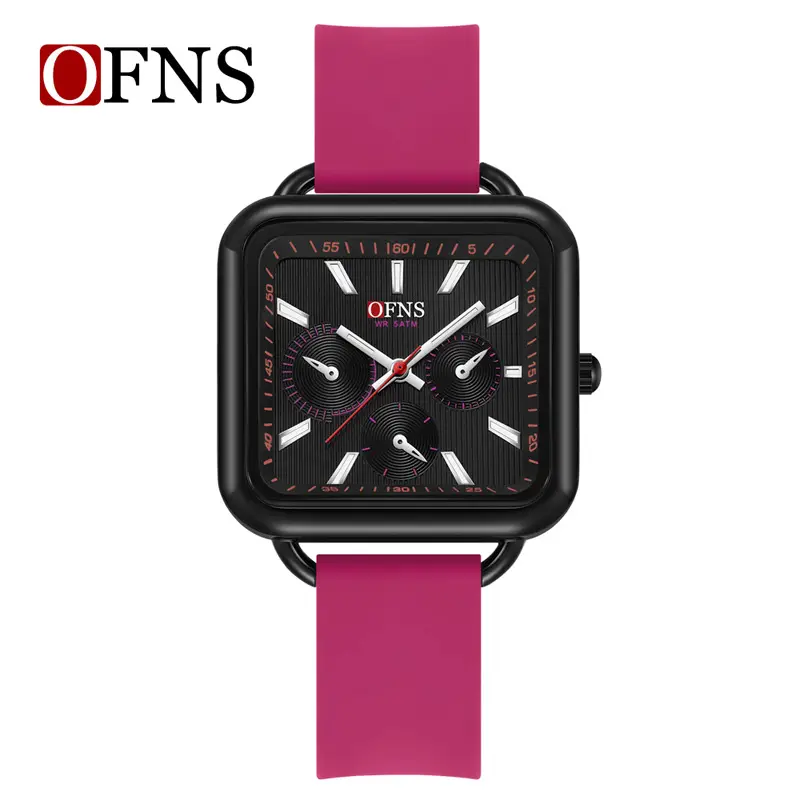 Women's Square Quartz Watch with Three Eyes & Six Hands