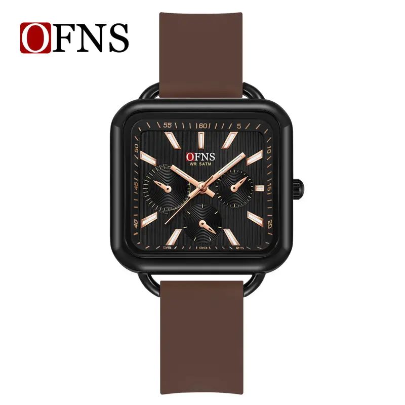 Women's Square Quartz Watch with Three Eyes & Six Hands