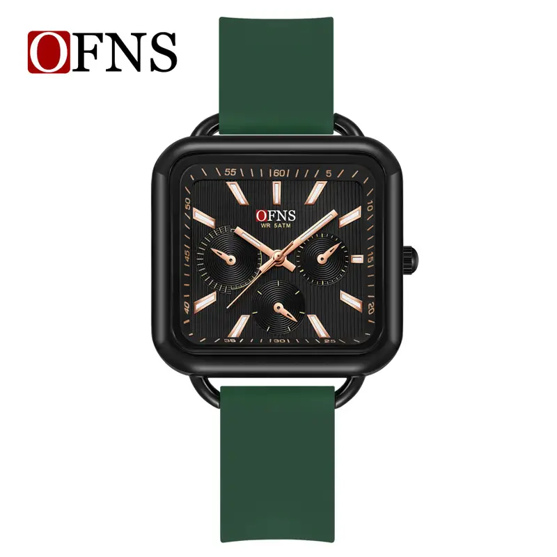 Women's Square Quartz Watch with Three Eyes & Six Hands
