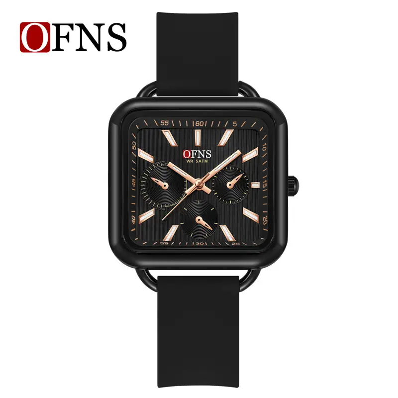 Women's Square Quartz Watch with Three Eyes & Six Hands