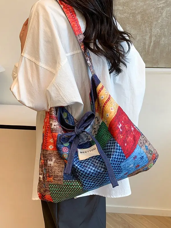 Vintage Patchwork Shoulder Bag Bohemian Style Large Capacity - Image 2