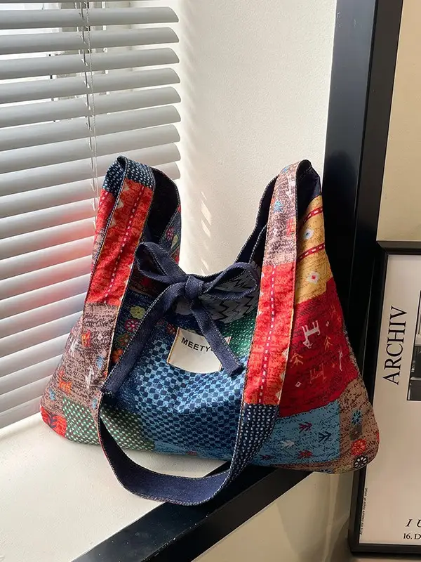 Vintage Patchwork Shoulder Bag Bohemian Style Large Capacity - Image 3