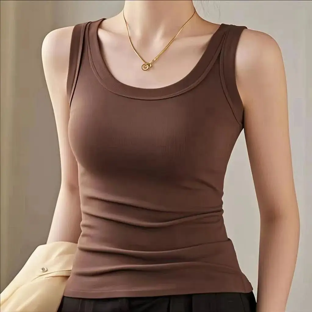 Modal Threaded Strap Outer Wearing Vest Women's Summer 2025 New Round Neck Slim-Fit Slimming Inner Thin Top