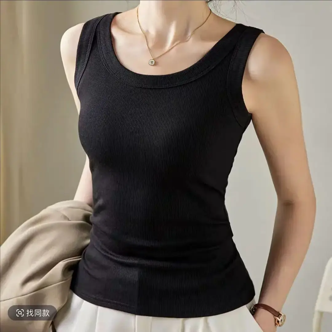Modal Threaded Strap Outer Wearing Vest Women's Summer 2025 New Round Neck Slim-Fit Slimming Inner Thin Top