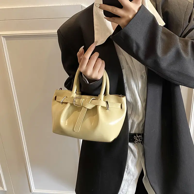 Women Pleated Bucket Bag Cream 2025 Summer - Image 7