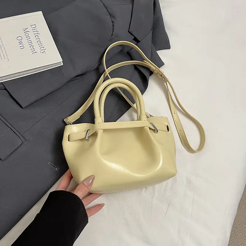 Women Pleated Bucket Bag Cream 2025 Summer - Image 5