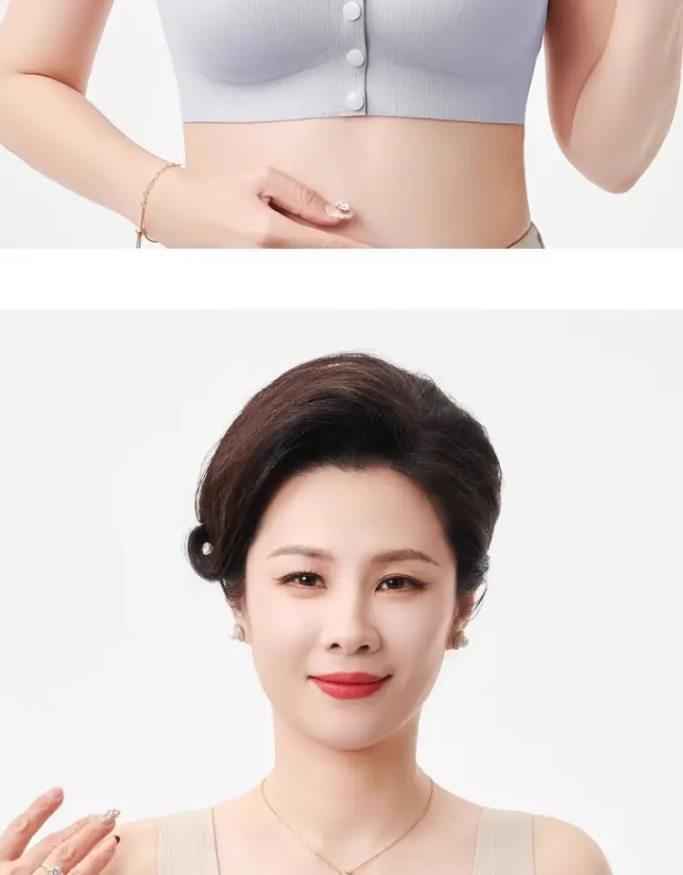 Mother's Underwear Women's Ice Silk Traceless Vest Type No Steel Ring Gathering Middle-aged and Elderly People's Big Chest Showy Small Front Buckle Bra — feature 20