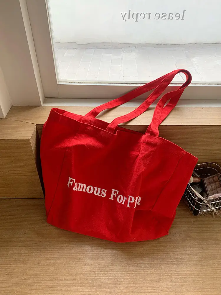 Red Canvas Shoulder Tote Bag Large Capacity Spring Lazy Style - Image 2