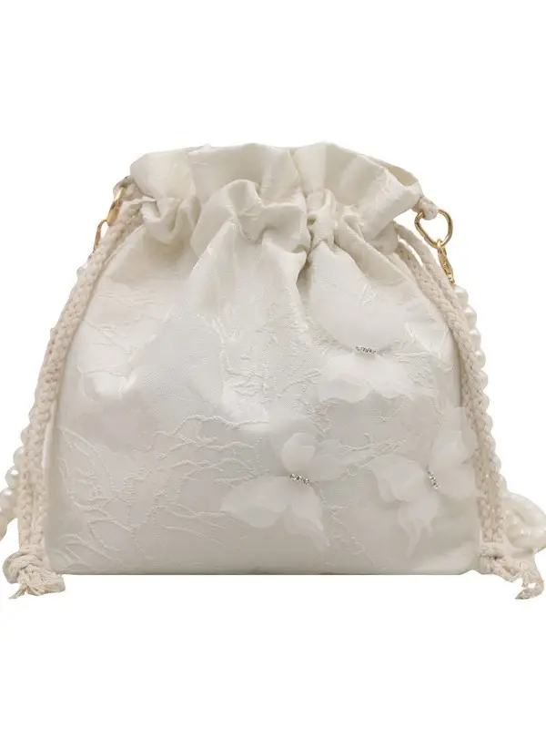 Gold Embroidered Pearl Bucket Bag for Women