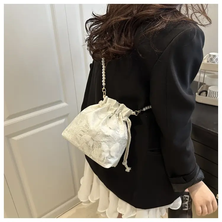 Gold Embroidered Pearl Bucket Bag for Women — feature 10