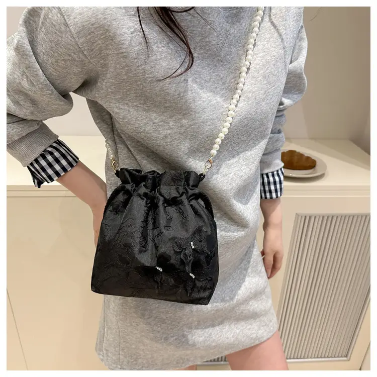 Gold Embroidered Pearl Bucket Bag for Women — feature 19