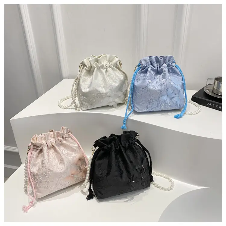 Gold Embroidered Pearl Bucket Bag for Women — feature 20