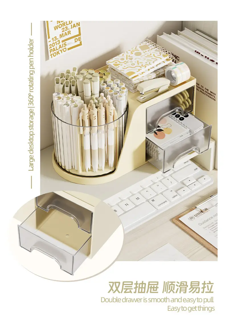 Rotating Cosmetic Brush Storage Cylinder for Desk — feature 8