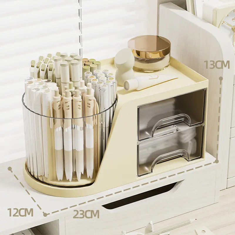 Rotating Cosmetic Brush Storage Cylinder for Desk