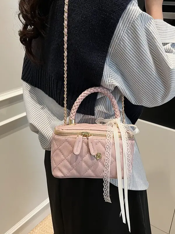 Pink Quilted Handheld Bag for Women 2026 - Image 5