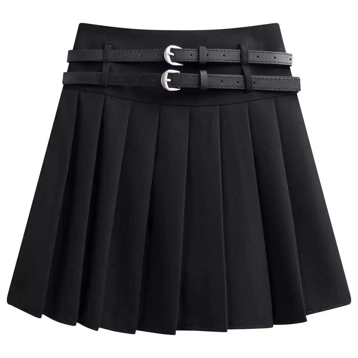Women Pleated Skirt High Waist Belted Tan