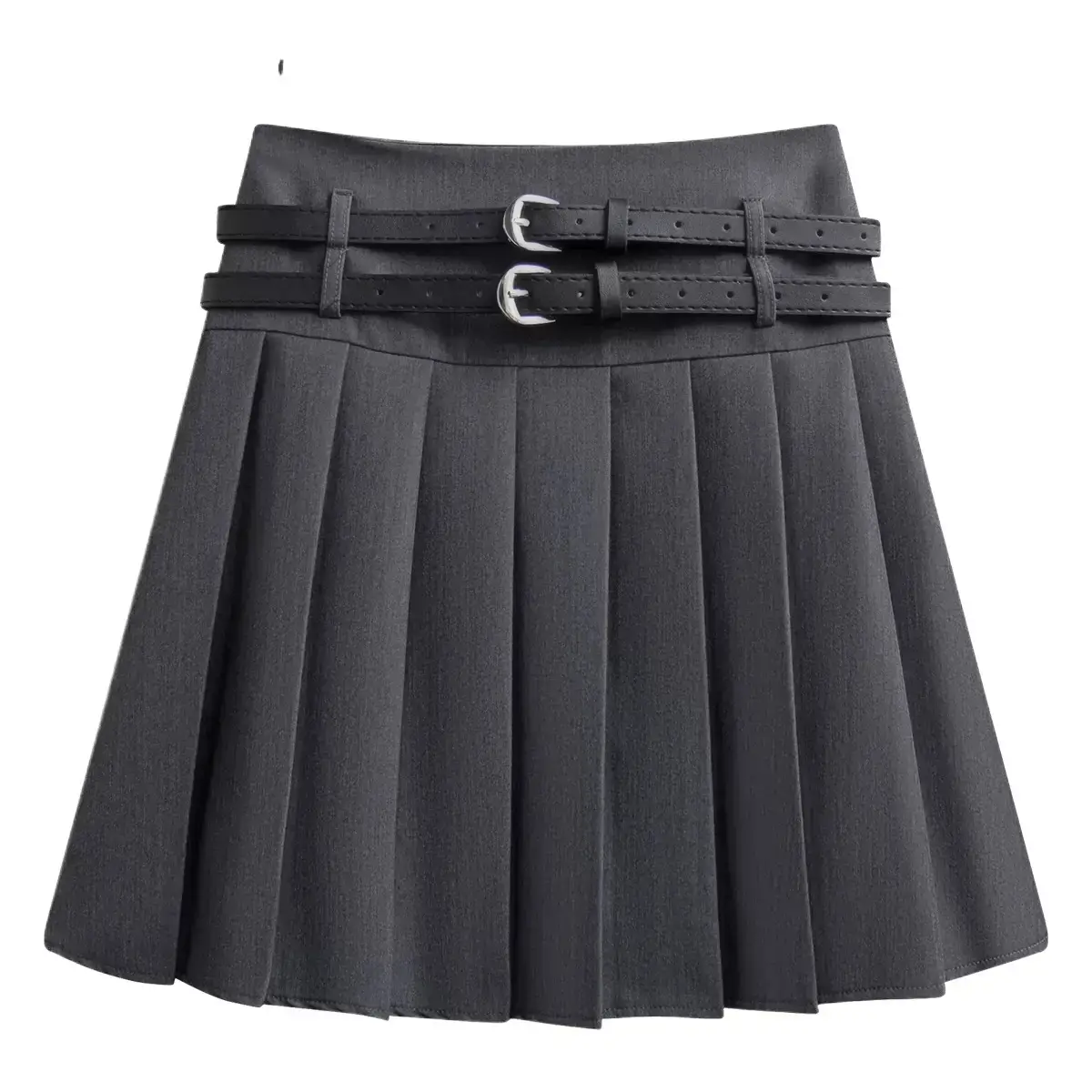 Women Pleated Skirt High Waist Belted Tan